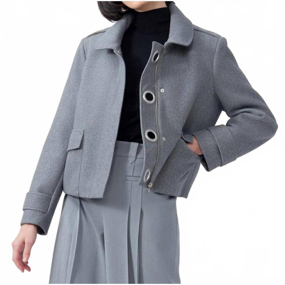 NEW ELANA WANG katherine metal ring accents jacket in grey